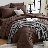 HEVUMYI Brown Queen Comforter Set - 7-Piece All Season Bed in a Bag Queen, Ultra Soft Bedding Set with Comforter, Flat Sheet, Fitted Sheet, Pillowcases, Pillow Shams