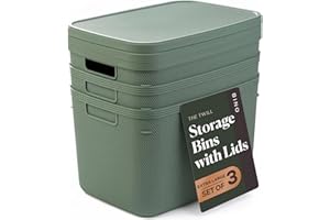 BINO | Plastic Storage Bins with Lids, 20 Liter - 3 Pack, Desert Green | THE TWILL COLLECTION | Plastic Bins for Organization
