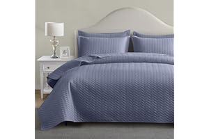 Maple&Stone Quilt Set Twin/Twin XL, Lightweight Mineral Blue Bedspread Ultrasonic Chevron Pattern Light Coverlet for All Seas