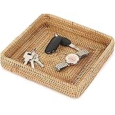 Hipiwe Key Basket Tray for Entryway Table Rattan Serving Tray Handwoven Wicker Baskets Vanity Trays Square Decorative Fruit Trays for Kitchen Counter Bedside Living Room Bathroom, 8.1"