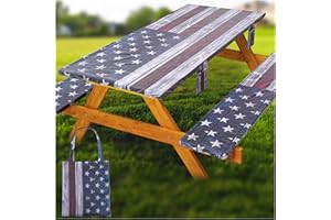 WRAKUS Fitted Picnic Table Cover with Bench Covers Waterproof Elastic Edges Rectangle Patio Tablecloth Outdoor Camping Essentials Stuff Rv Accessories Summer Trip Travel Supplies Party Camper Gifts, 6 ft