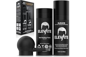 ELEVATE Hair Perfecting 3-in-1 Kit Set Includes Natural Hair Thickening Fibers & Spray Applicator Pump Nozzle & Locking Setting Hold Spray | Instantly Conceal Balding and Thinning Areas (Black)