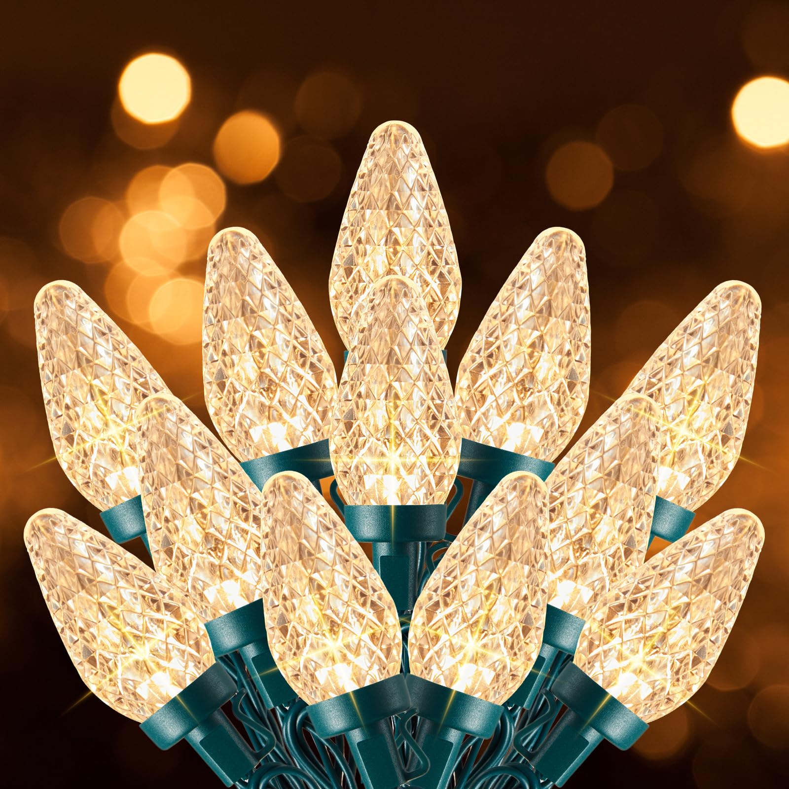 Photo 1 of C9 Christmas Lights Outdoor, 100 FT 150 LED Connectable C9 String Lights with 8 Modes and Timer Extendable Xmas Tree Patio Roofline Garden Yard Holiday Party Indoor Outdoor Decoration, Warm White