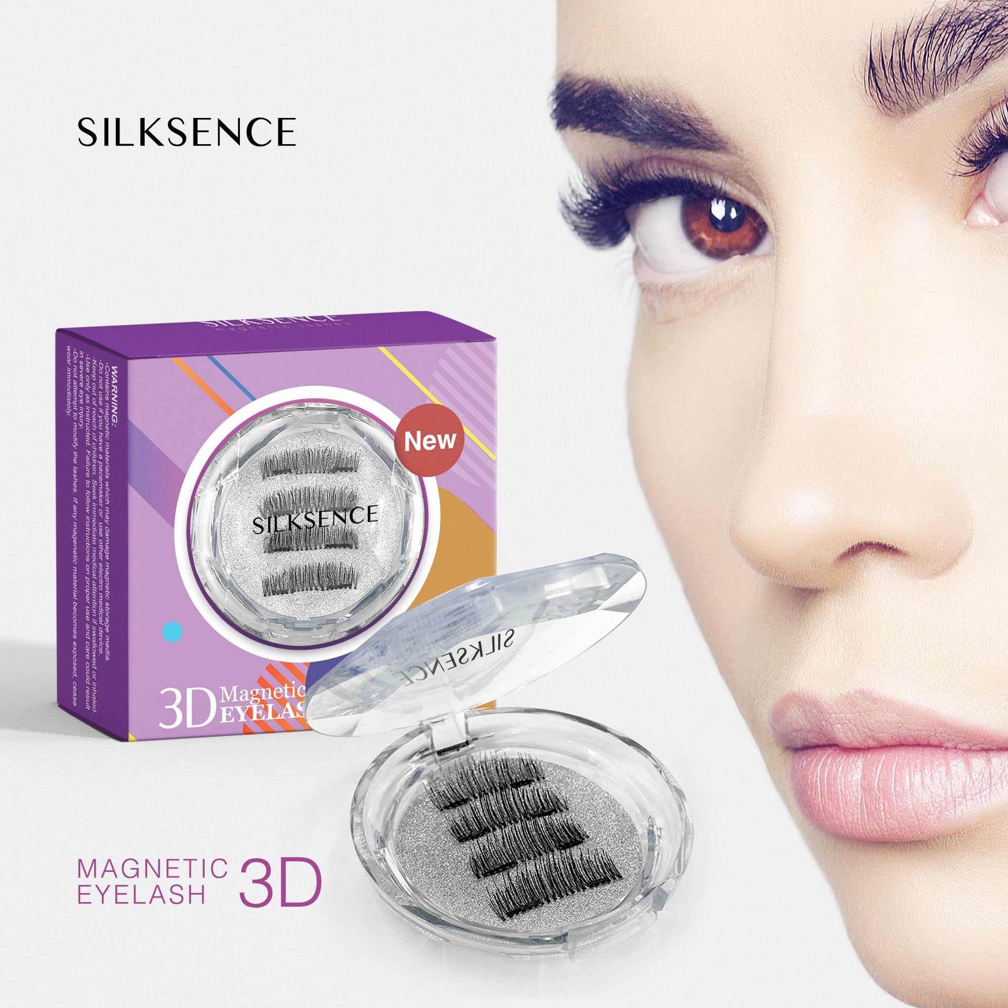 Silksence Dual Magnetic Eyelashes-0.2mm Ultra Thin Magnet-Lightweight & Easy to Wear-Best 3D Reusable Eyelashes Extensions