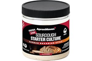 APRON MAVEN Premium Live Sourdough Starter Culture - German Bavarian Flavorful Style - Fresh Liquid Sour Dough in Jar - With Simple Beginner Friendly Feeding Instructions for Homemade Bread Baking