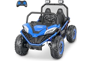 ELEMARA 24V 2 Seater Ride on Car with Remote for Kids,10AH Battery Operated UTV Car Toy, 4WD 4.5mph Side by Side Electric Vehicle with Bluetooth,LED,3 Speeds,Soft Star,Spring Suspension for 3-8,Blue