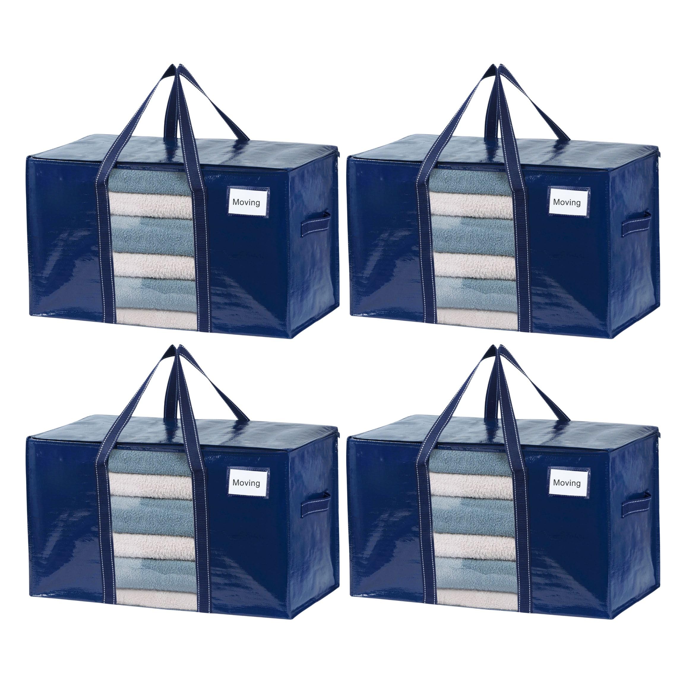 VENO 4 Pack Heavy Duty Moving Bags for Clothes,Extra Large Moving House Essentials,Underbed Storage Packing Boxes for Duvet,Waterproof Laundry Bags Organiser (Blue, 4 Pack)