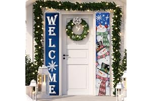 FUNNYPARS Winter Snowman Welcome Door Banner Porch Sign, Watercolor Xmas Snowman Winter Front Door Hanging Banner, Snowflake Winter Porch Decoration Outdoor Indoor for Winter Christmas Holiday Party Decorations