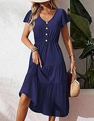 Zeagoo Women's Summer Dress Casual V Neck Button