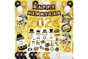 YQUQWN Huge New Years Eve Party Supplies 2024, Pack of 74, 4D Disco Ball Balloons, Happy New Year Banner for Happy New Year Decorations 2024, New Years 2024 Balloons, Fringe Curtain for NYE Decorations 2024