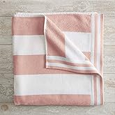 Great Bay Home 100% Cotton Velour Oversized Beach Towel 35" x 70" - Cabana Stripe Pool Towels - Quick Dry, Large Swim Towel (Dusty Rose/White)