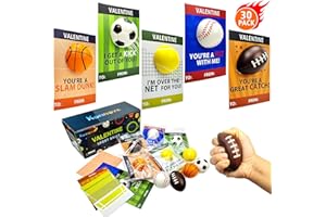 KANNOVE Valentines Day Sports Gifts Cards for Kids School,30 Pack Foam Sport Ball Toys with Classroom Exchange Cards for Toddlers,Valentine Goodie Bag Stuffers Party Favors Class Prizes Treats for Boys Girls