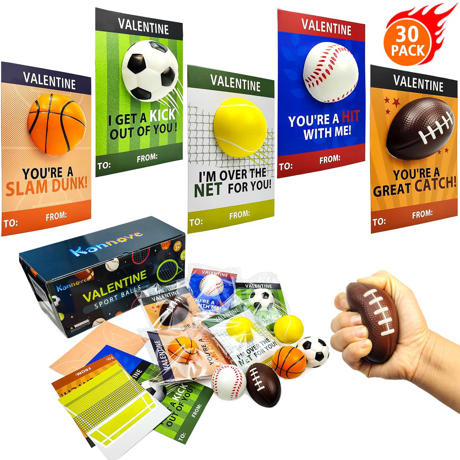 Photo 1 of Valentines Day Sports Gifts Cards for Kids School,30 Pack Foam Sport Ball Toys with Classroom Exchange Cards for Toddlers,Valentine Goodie Bag Stuffers Party Favors Class Prizes Treats for Boys Girls