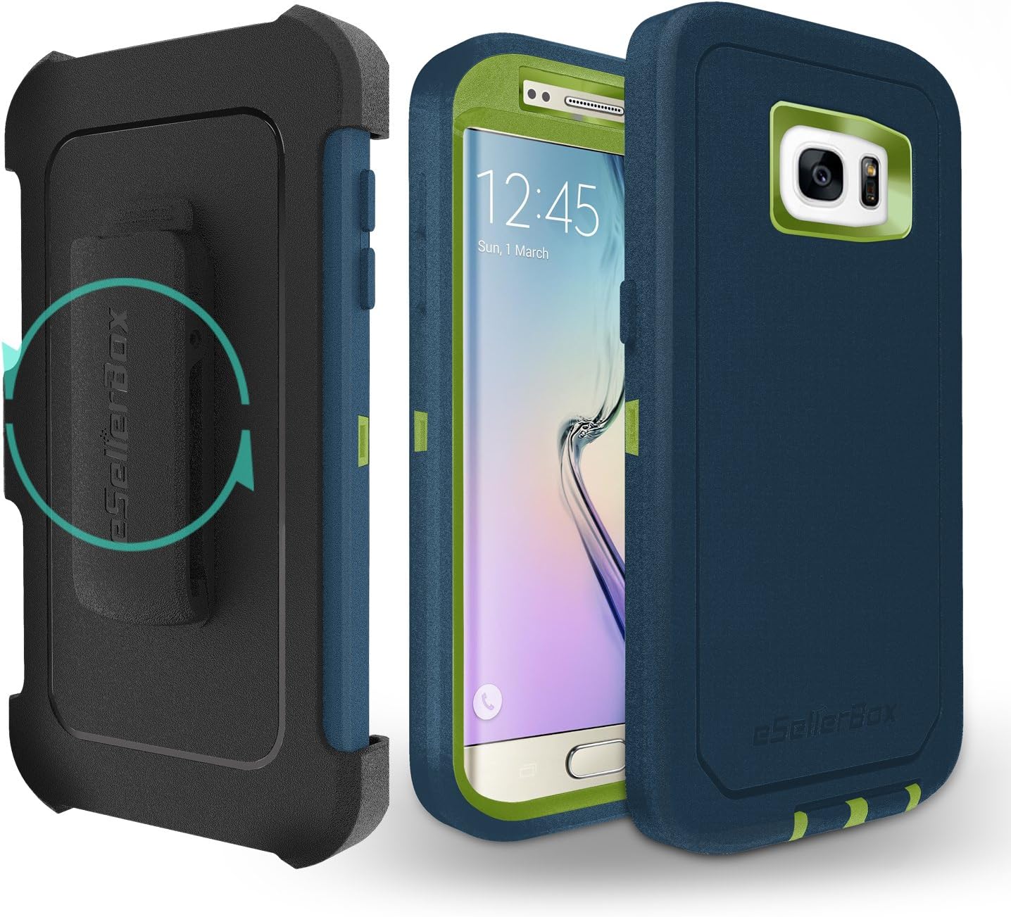 eSellerBox Dual Layer Hybrid Rugged Holster Cover for Samsung Galaxy S7 Edge – Sea Blue/ Green
