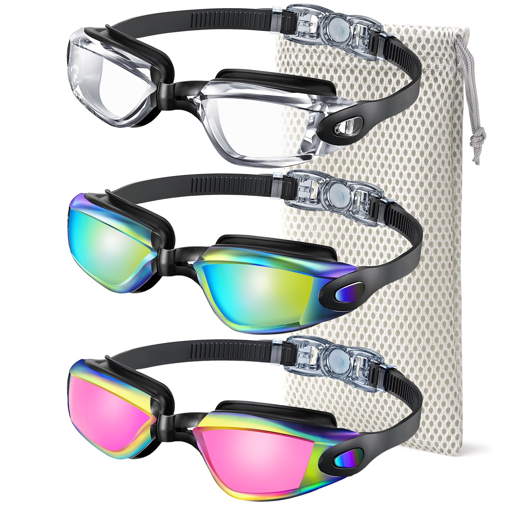 Photo 1 of **** MISSINING 1 PAIR **** NSSIW Swim-Goggles-Adult Goggles-Swimming-men and Women: Anti Fog No Leak and Ultra-wide Field of View 3 Pack