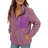 VVK Women's Fashion Faux Shearling Shaggy Full Zip Coats Warm Winter Patchwork Jackets with Pocket