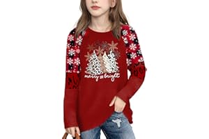 YI XIANG RAN Boys Girls Christmas Shirts Kids Christmas Plaid Leopard Tree Print Shirt Blouse Toddler Long Sleeve Holiday Shirt Tops 5-14y