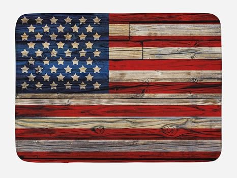 Amazon Com Ambesonne 4th Of July Bath Mat Wooden Planks Painted As United States Flag Patriotic Country Style Plush Bathroom Decor Mat With Non Slip Backing 29 5 X 17 5 Red Beige Kitchen