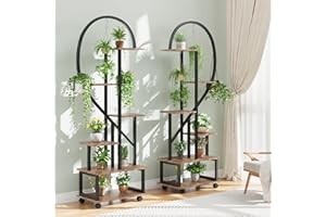 Garvee 2 Pack 6 Tier Tall Plant Stand Metal Indoor Plant Stand with Detachable Wheels Half Heart Shape Plant Stands with Draw