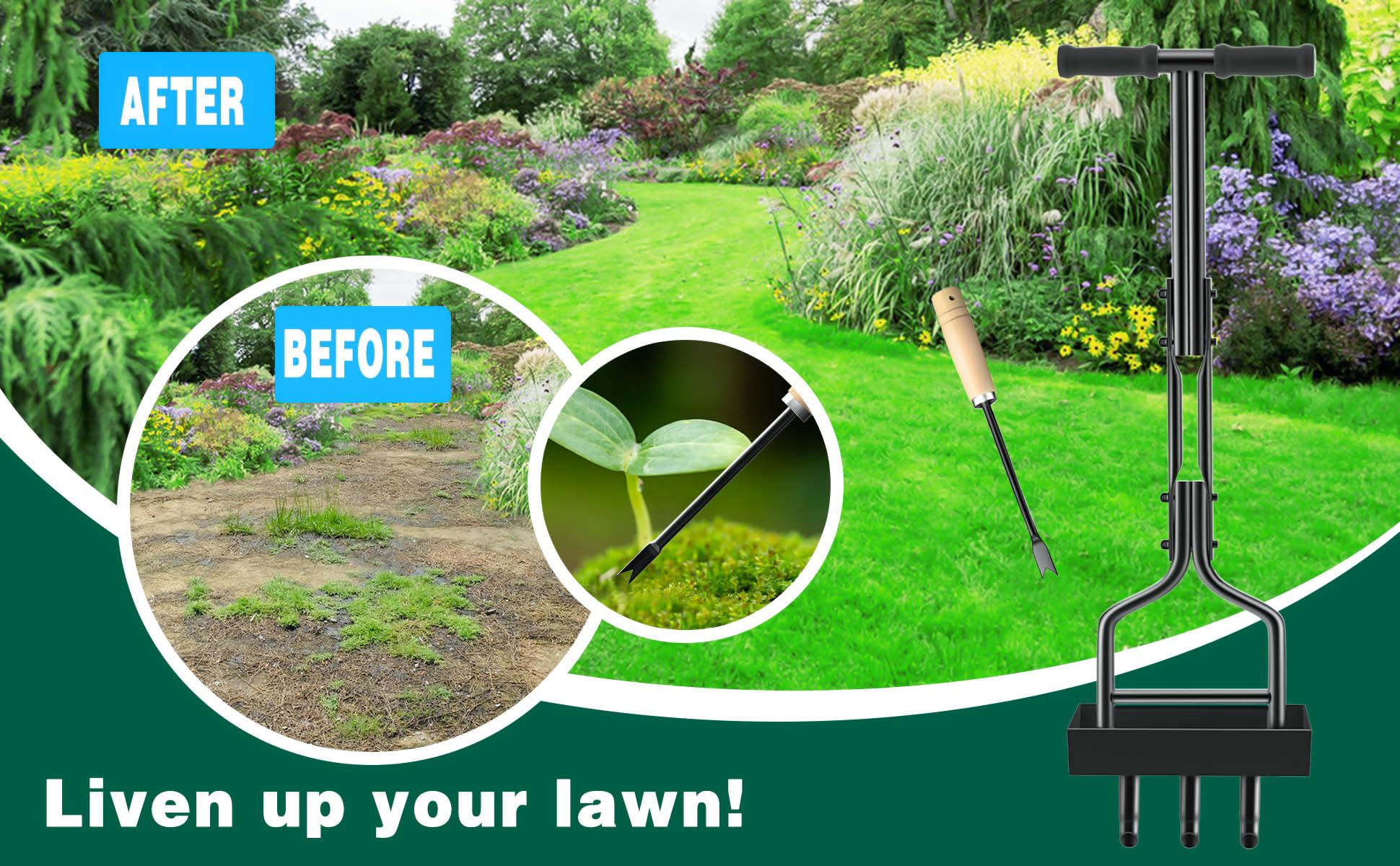 Kedoxi Lawn Aerator Coring Tool with Soil Corer Collector, Manual Lawn Coring Aerator 3 Core with Slope, Plug Aeration Heavy Duty Plug Core Aeration Tool for Lawns Garden Compacted Soils and Lawn Yard