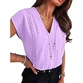 ANRABESS Women Dressy Tops Short Sleeve Casual Blouses V Neck Lace Trim Summer Boho Shirts 2026 Spring Trendy Clothes