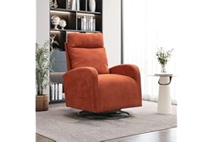 KINFFICT Modern Swivel Glider Chair, Upholstered Accent Glider Rocker for Baby Nursery, Comfy Tall Back Rocking Armchair with Side Pocket and Headrest for Living Room, Bedroom, Orange