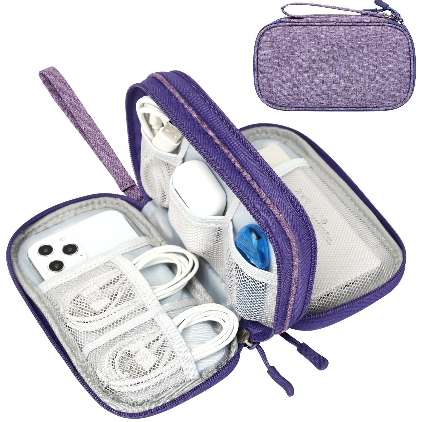 Photo 1 of FYY Travel Cable Organizer Pouch Electronic Accessories Carry Case Portable Waterproof Double Layers All-in-One Storage Bag for Cord, Charger, Phone, Earphone Dark Purple