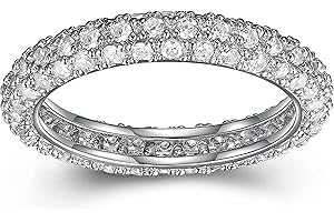 MORGAN & PAIGE .925 Sterling Silver Rhodium Plated Cubic Zirconia Pavé Eternity Ring for Women - Sterling Silver Rings Women, Cubic Zirconia Wedding Band for Her, Hypoallergenic Jewelry, Sizes 6-9