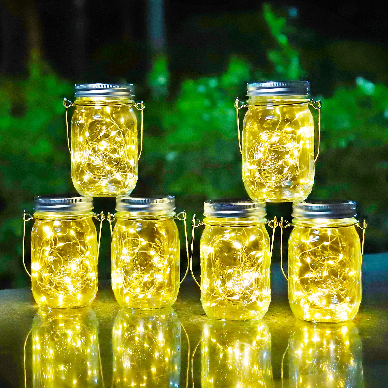 Solar Garden Lights - 6 Pack 30 Led Hanging Solar Mason Jar Lights Waterproof Solar Outdoor Lanterns Solar String Decorative Lights for Patio Garden Yard Lawn Party Christmas