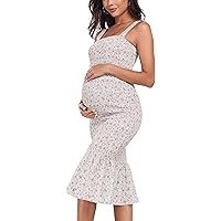 PinkBlush Black Satin Smocked Fitted Maternity Midi Dress at Amazon Women's  Clothing store