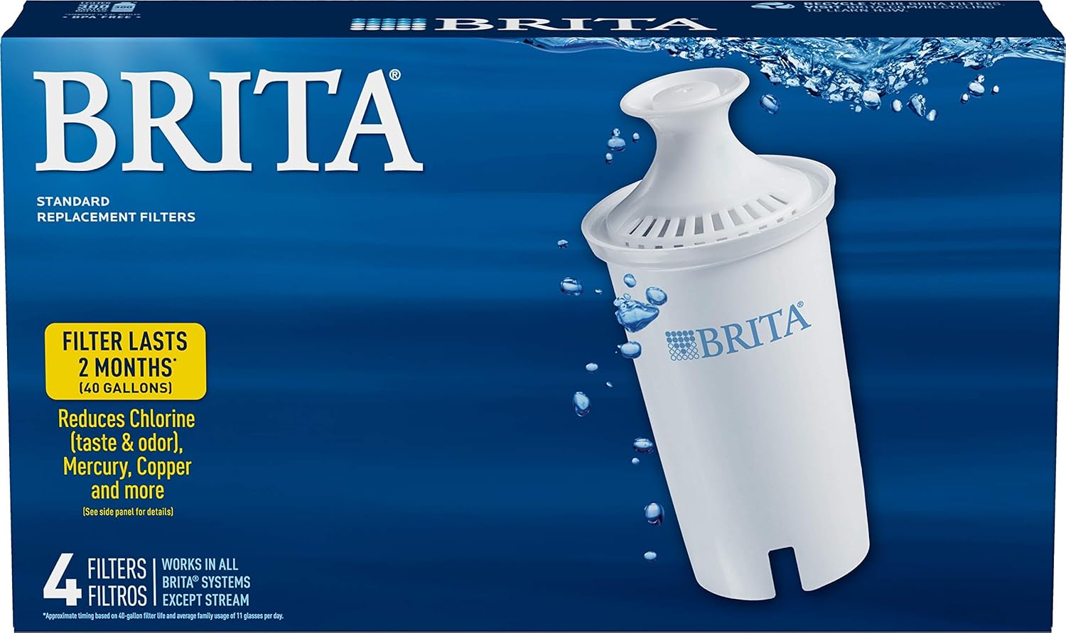 Brita Standard Replacement Filters for Pitchers and Dispensers, 4ct, White: Replacement Pitcher Water Filters: Kitchen & Dining