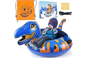 Aoskie Dinosaur Inflatable Snow Sled With Handles, Heavy Duty Snow Tube For Kids & Adults, Double-Layered Bottom