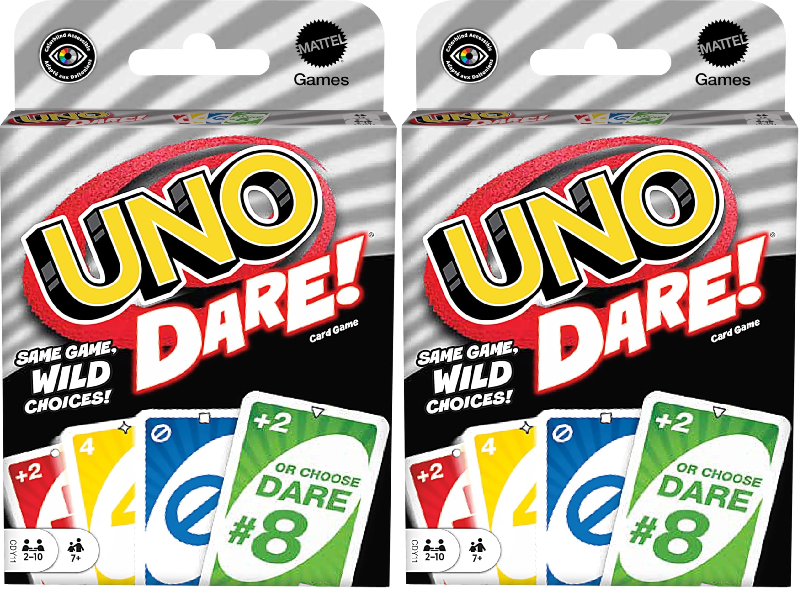 Mattel Games UNO Dare Card Game for Families & Parties Featuring Challenging & Silly Dares from 3 Different Categories (Pack of 2)