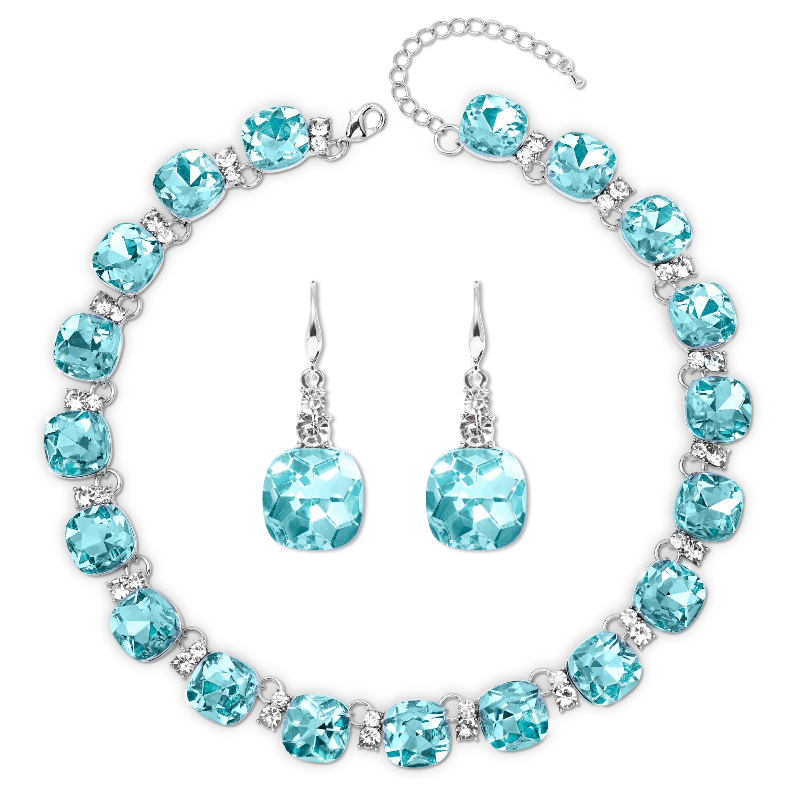 Photo 1 of (necklace only) XILAZAB Costume Rhinestone Jewelry Set for Women Grils, Light Blue Austrian Crystal Necklace