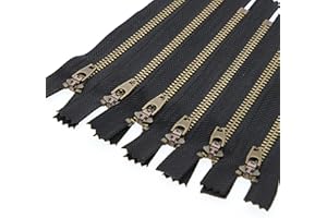 5# Metal Zipper for Jeans Antique Brass Y-Teeth Zipper 6 inch Close End Jeans Zippers 6pcs,(Black-Brass)