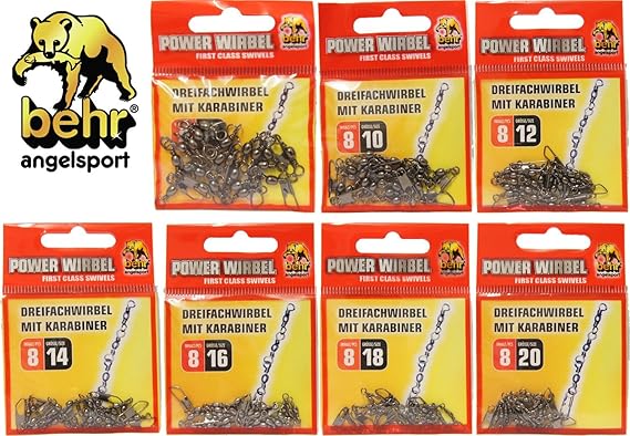 Behr Dreifachwirbel Sbirolino Forellenwirbel Karabiner Sbirolinowirbel, Angelwirbel zum Forellenangeln mit Sbirolinos, Wirbel