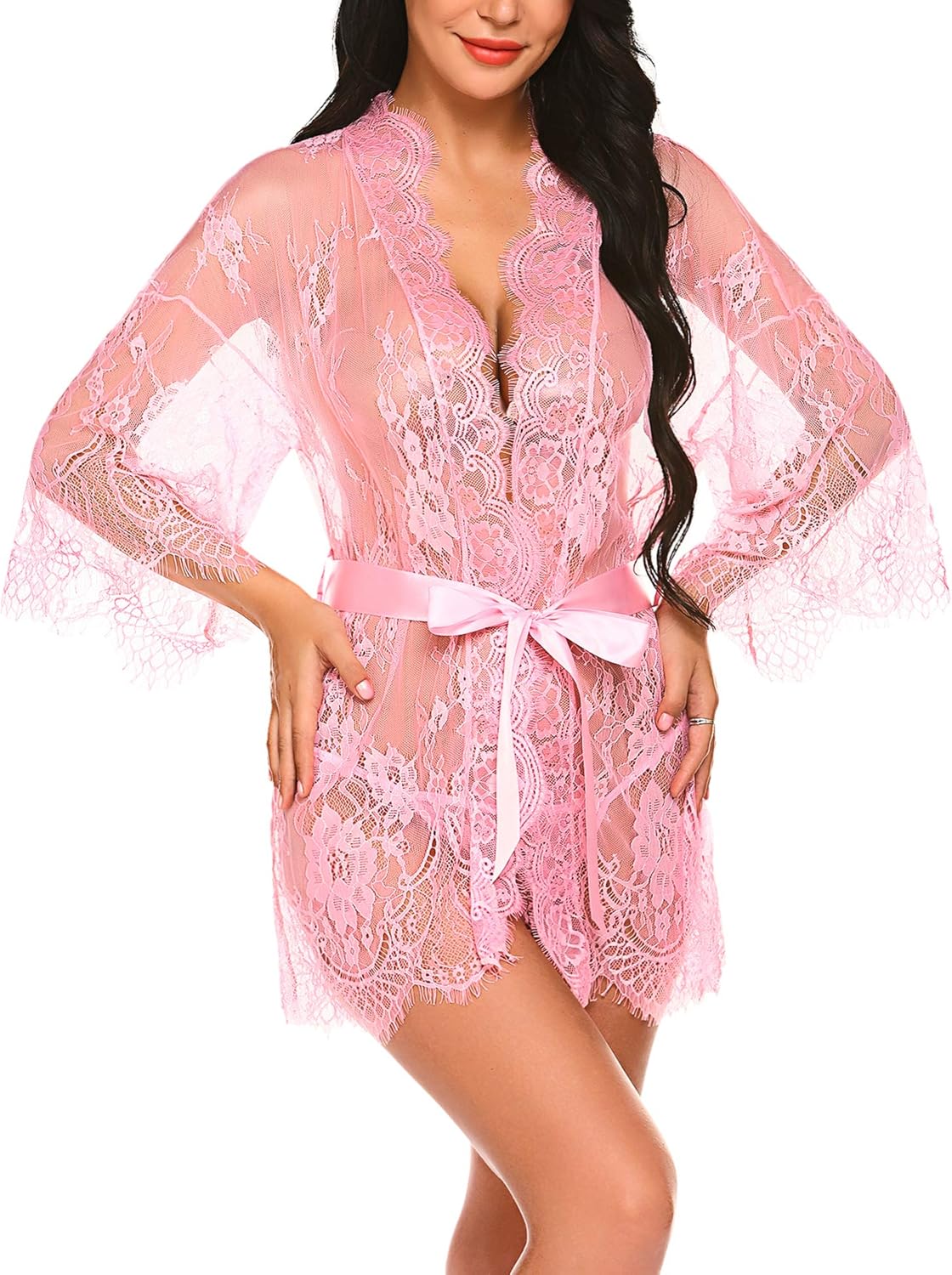 Avidlove Women's Lace Kimono Robe Babydoll Lingerie Mesh Nightgown S-4XL: Clothing