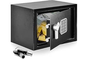 SereneLife Electronic Safe Box Heavy Duty 12.2’’ x 7.8’’ Lockbox Digital Keypad Code & 2 Key access Small Money Safe for Home