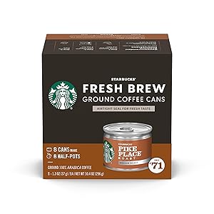 Starbucks Medium Roast Fresh Brew Ground Coffee Cans — Pike Place Roast — 4 boxes (32 cans total)