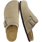 CUSHIONAIRE Hugo Genuine Leather Suede Clogs for Men – Comfortable Slip On Shoes with Adjustable Buckle, Closed Toe Mens Slides