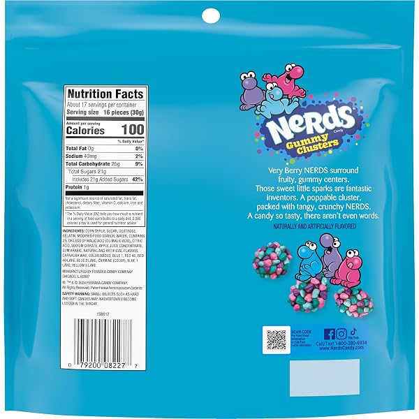 NERDS GUMMY CLUSTERS CANDY, VERY BERRY, CRUNCHY AND GUMMY, 18.5 OZ