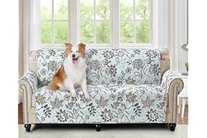 Brilliant Sunshine Beautiful Burgundy Flowers Couch Cover, Quilted Oversized Loveseat Slipcover, 54" Seat Width, Reversible Furniture Protector, 2" Strap, Washable Cover for Kids, Dogs, Cats, Green