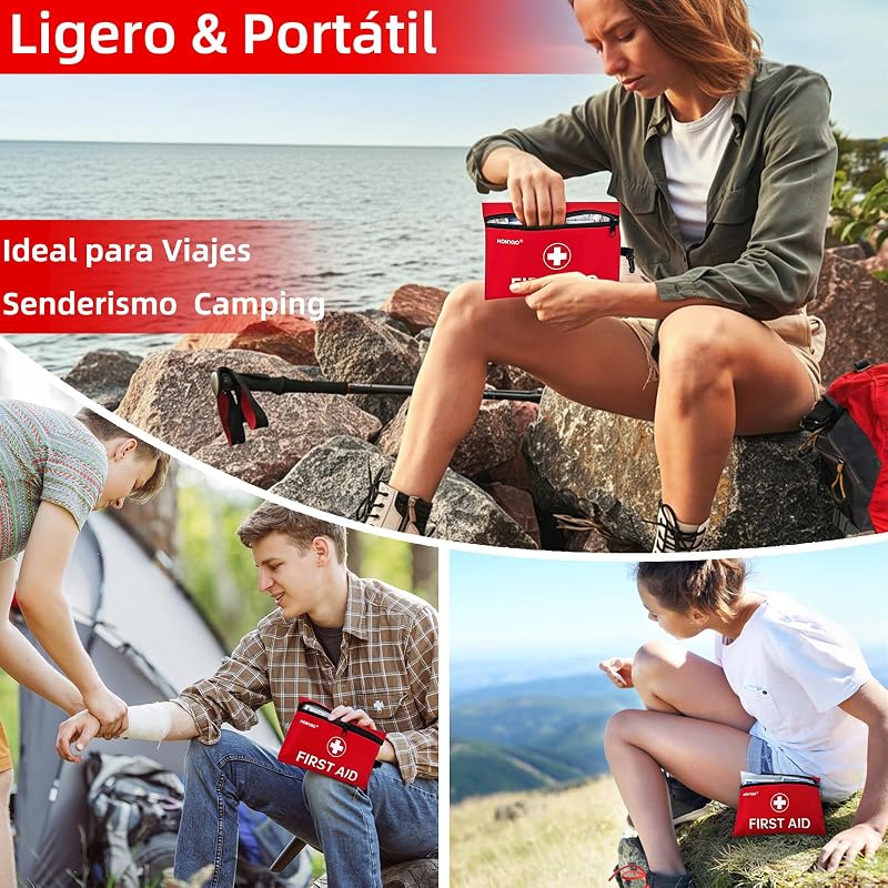 Botiquín de Primeros Auxilios 105 Piezas, Mini Botiquin, Kit de Primeros Auxilios para Casa Viaje Senderismo Coche Moto Trabajo, Rojo