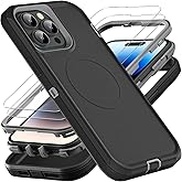 YKHJKLEC for iPhone 14 Pro Case, Compatible with Magsafe, Military Grade 3 in 1 Heavy Duty Shockproof/Drop Proof/Dust Proof Case with 2Pcs Tempered Glass Screen Protector (New-Black/Grey)
