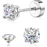 GEMQUEEN Moissanite Earrings 925 Sterling Silver Studs 0.07-3CT | 14K Gold Plated Moissanite Stud Earrings Hypoallergenic for Women Men Trendy, Brilliant Round Cut, D Color VVS1 Clarity