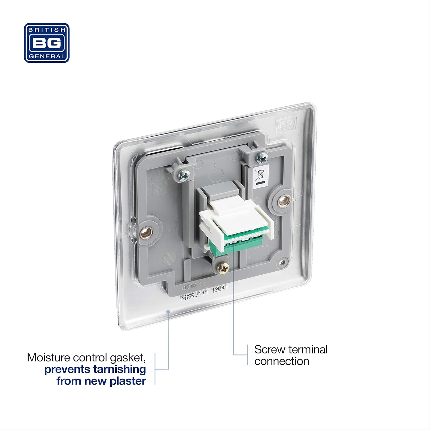 BG Electrical RJ11 Single Telephone Socket, Brushed Steel - Image 5