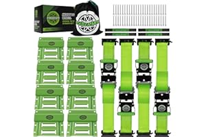 STARLEAPARTS Heavy Duty Wheel Chock Tie Down Straps Set (4PK) - 4,400lb Guaranteed Max Break Strength, (2) 2" x 8' Trailer Tire Straps with (8) Wheel Chocks for ATV, UTV or Tractors