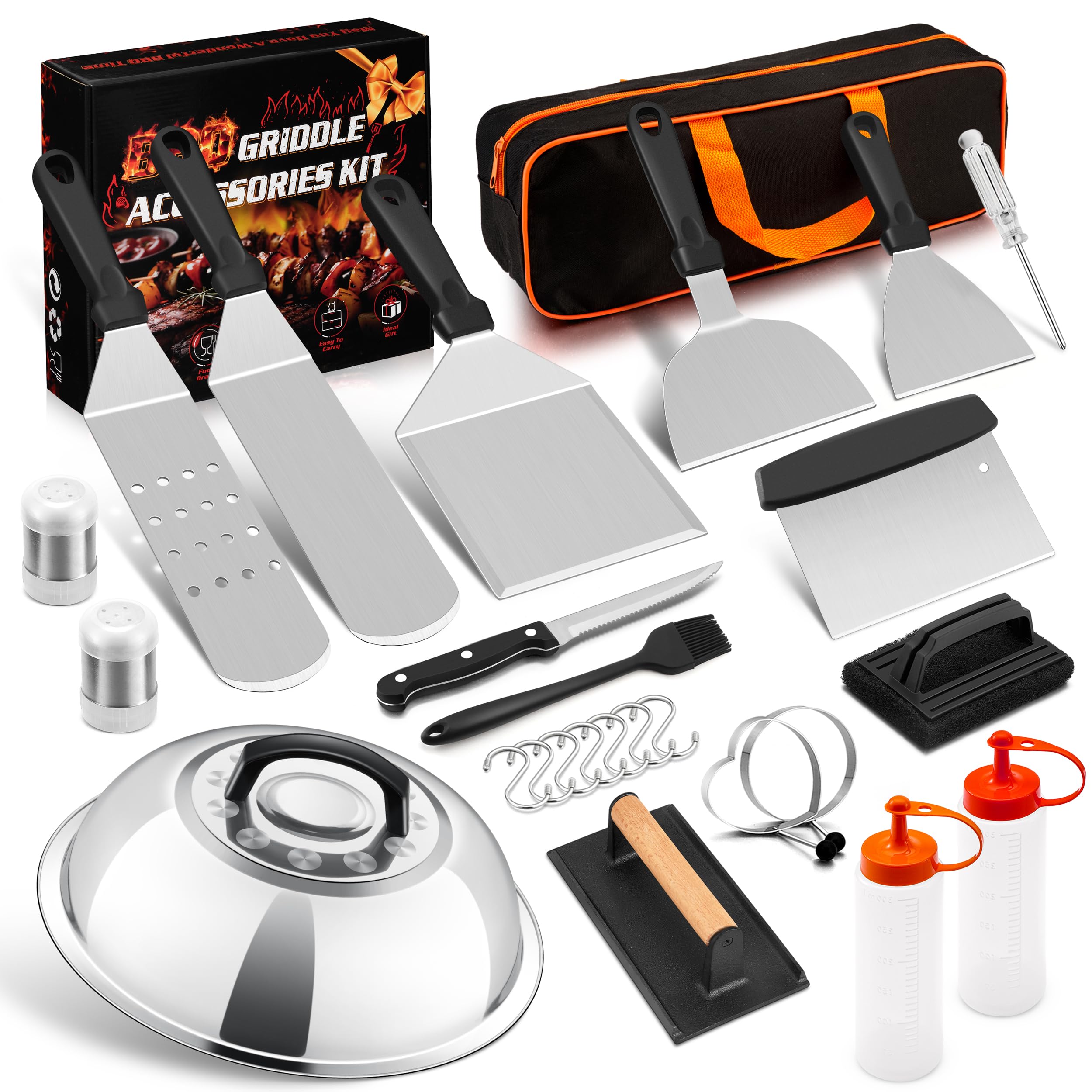 Photo 1 of 26-Piece Griddle Accessories Kit, HaSteeL Flat Top Grill Utensils Tool Set, Stainless Steel Spatulas, Griddle Scraper Chopper, Melting Dome, Bacon Press for Teppanyaki Cooking BBQ, Dishwasher Safe
