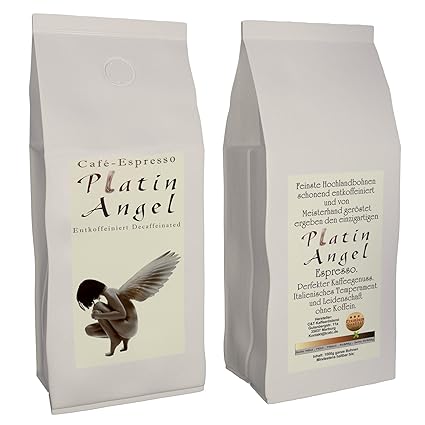 Espresso / Cafe - Kaffeebohnen Entkoffeiniert 'Platin Angel' - Säurearm Und Bekömmlich, Schonend Und Frisch Geröstet (Ganze B