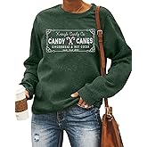Christmas Sweatshirts Women Candy Canes Graphic Sweatshirt Vintage Xmas Long Sleeve Shirt Pullover Tops